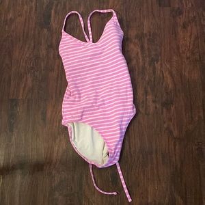 American Eagle Pink and White Striped One Piece Swimsuit